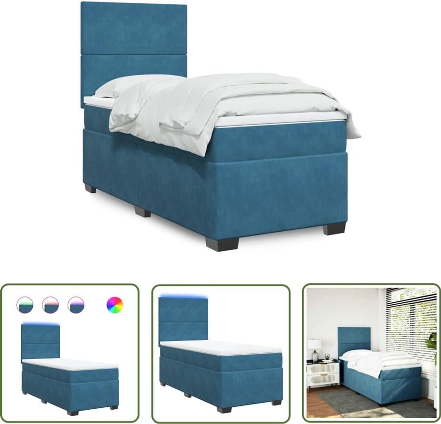 VidaXL Boxspringbed Boxspring met matras fluweel blauw 100x200 cm Fluweel Bed Blauwe Boxspring Led Boxspring