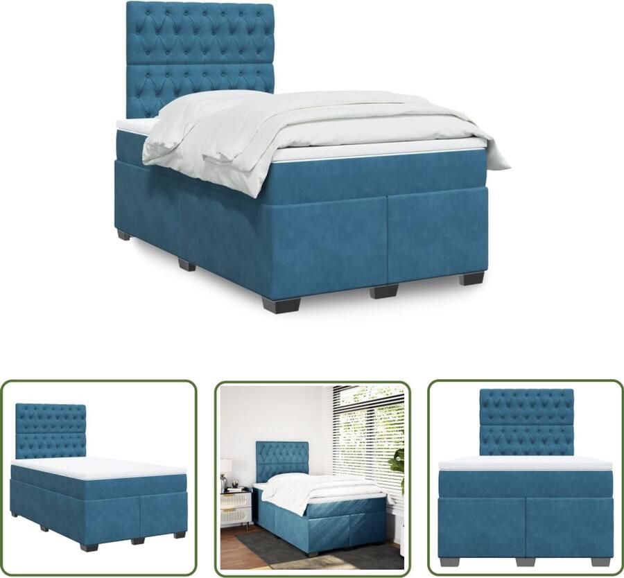 VidaXL Boxspringbed Boxspring met matras fluweel blauw 120x200 cm Fluweel Bed Tweepersoons Bed Slaapkamer Decoratie