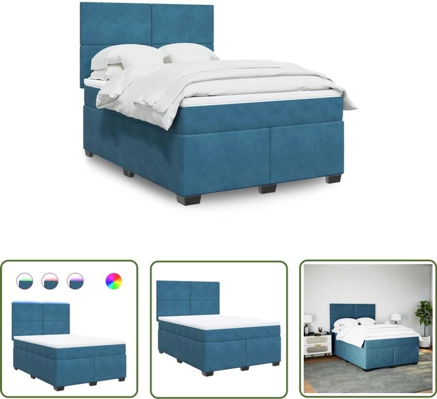 VidaXL Boxspringbed Boxspring met matras fluweel blauw 140x190 cm Fluweel Bed Blauwe Boxspring Led Boxspring