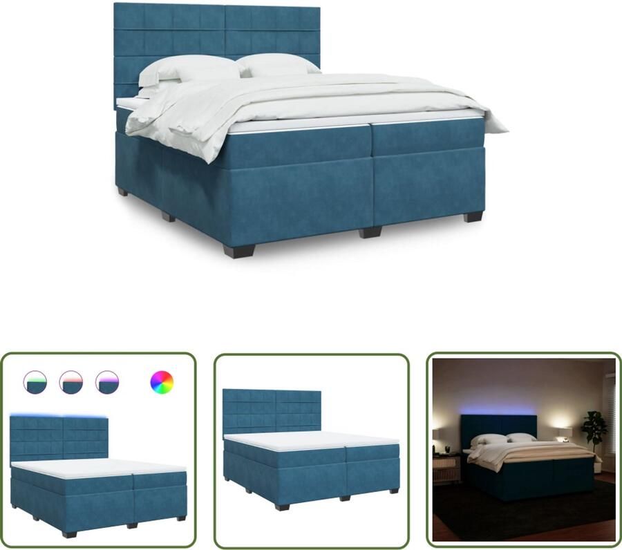 VidaXL Boxspringbed Boxspring met matras fluweel blauw 200x200 cm Fluweel Bed Blauwe Boxspring Led Boxspring