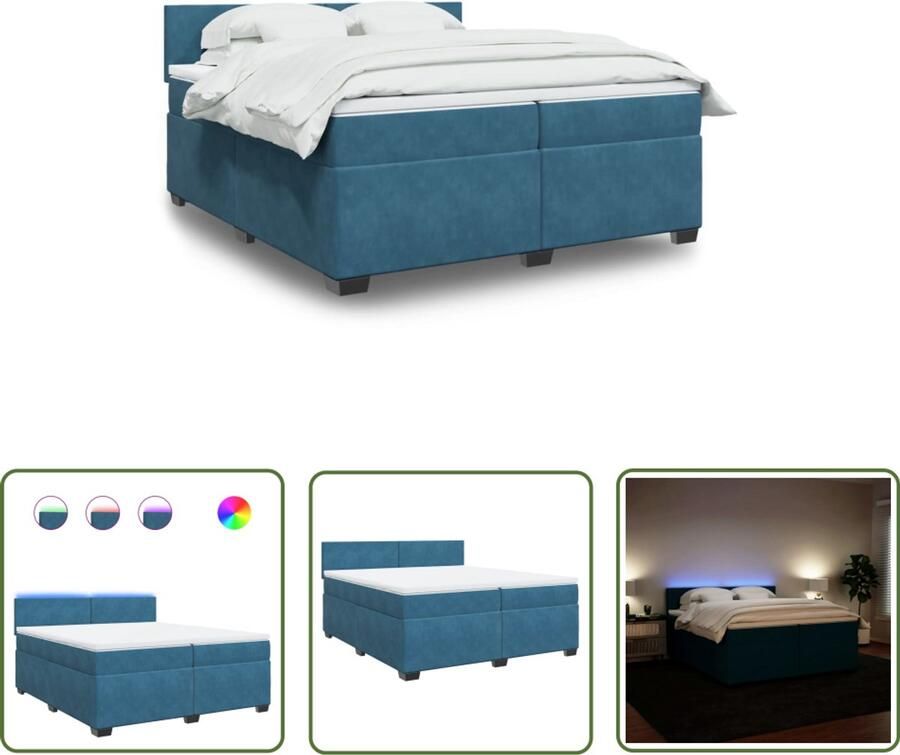 VidaXL Boxspringbed Boxspring met matras fluweel blauw 200x200 cm Fluweel Bed Blauwe Boxspring Led Boxspring
