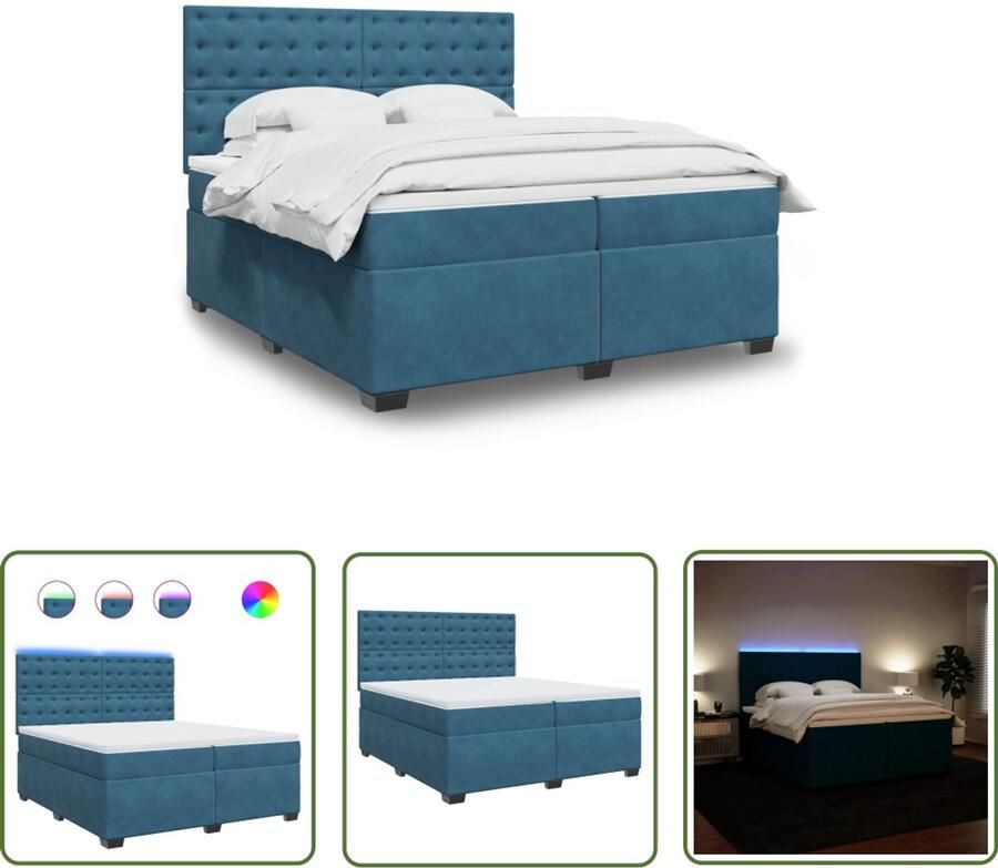 VidaXL Boxspringbed Boxspring met matras fluweel blauw 200x200 cm Fluweel Bed Tweepersoons Bed Luxe Bed