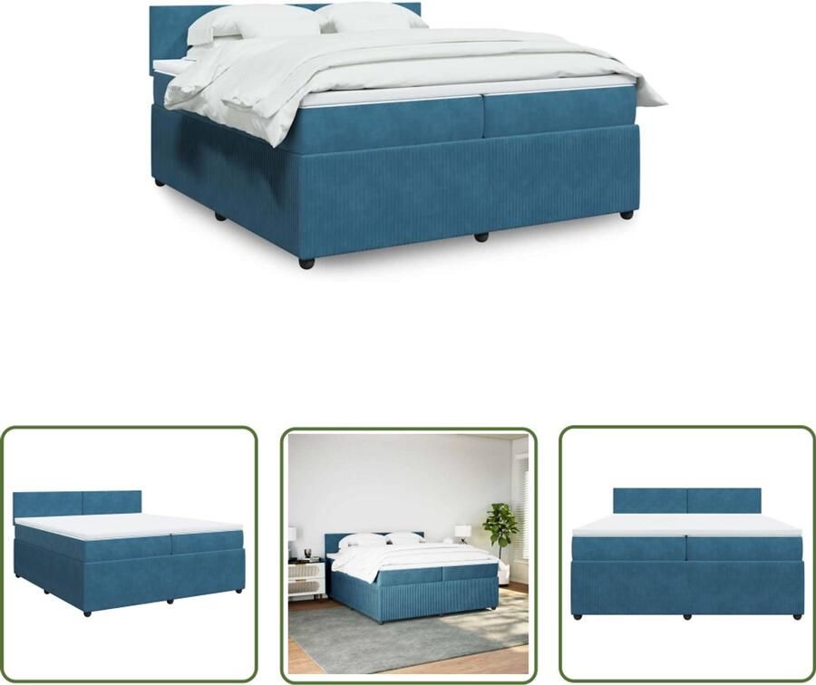 VidaXL Boxspringbed Boxspring met matras fluweel blauw 200x200 cm Tweepersoonsbed Fluweel Matras