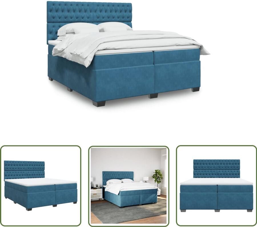 VidaXL Boxspringbed Boxspring met matras fluweel blauw 200x200 cm Velvet Bed Blauwe Boxspring Luxe Bed