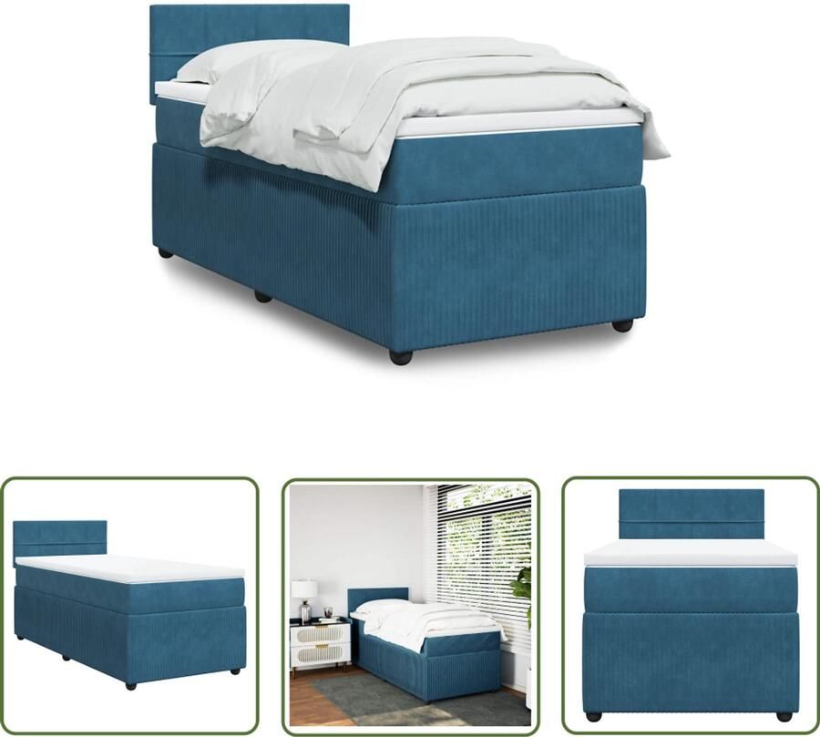 VidaXL Boxspring met matras fluweel blauw 80x200 cm Boxspring Boxspringbed Matras Fluweel Pocketvering