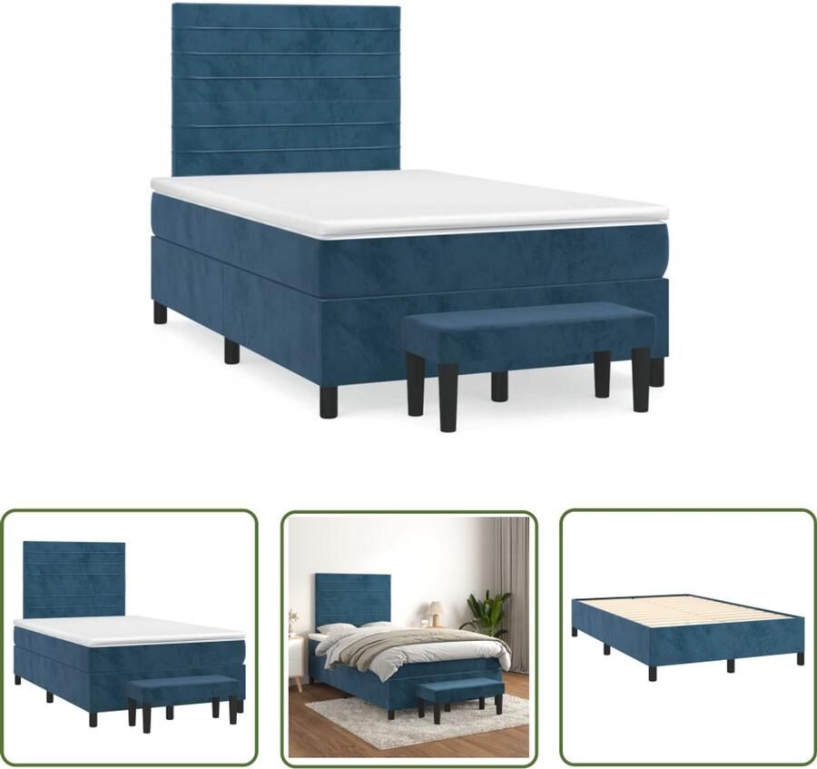 VidaXL Boxspringbed Boxspring met matras fluweel donkerblauw 120x190 cm Fluweel Bed Donkere Kleur Bed Tweepersoons Bed