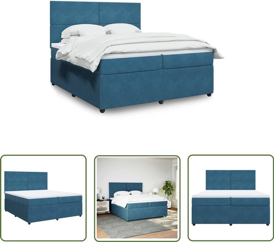VidaXL Boxspringbed Boxspring met matras fluweel donkerblauw 200x200 cm Fluweel Bed Donkere Kleur Bed Tweepersoons Bed