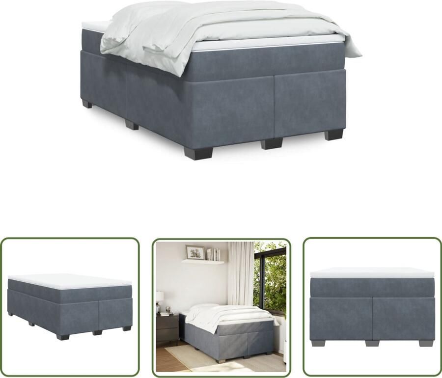 VidaXL Boxspring met matras fluweel donkergrijs 120x200 cm Boxspring Boxspringbed Fluweel Donkere Kleuren Tweepersoonsbed