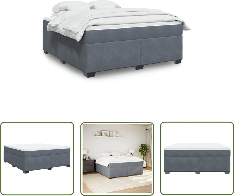 VidaXL Boxspring met matras fluweel donkergrijs 180x200 cm Boxspring Boxspringbed Fluweel Grijs Tweepersoonsbed
