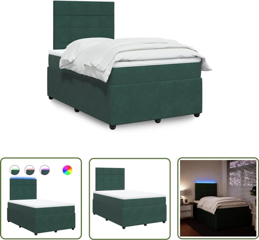 VidaXL Boxspring met matras fluweel donkergroen 120x190 cm Boxspring Boxspringbed Fluweel Dark Green Led Verlichting