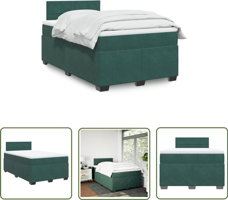 VidaXL Boxspring met matras fluweel donkergroen 120x190 cm Boxspring Boxspringbed Fluweel Donkere Kleur Tweepersoonsbed