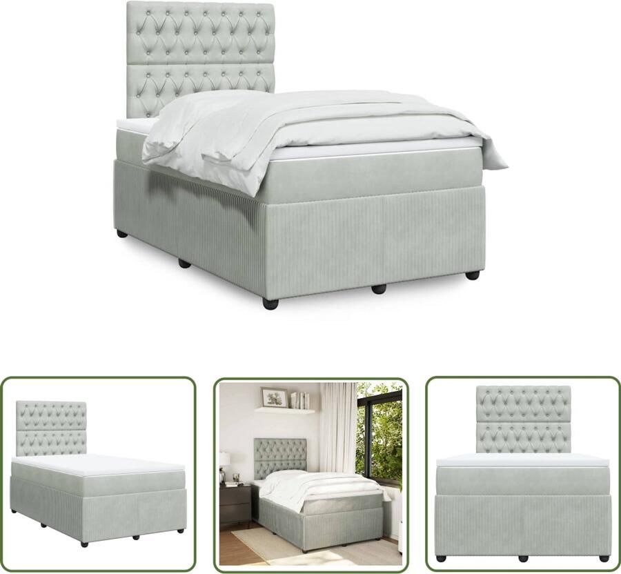VidaXL Boxspring met matras fluweel lichtgrijs 120x200 cm Boxspring Boxspringbed Matras Fluweel Pocketvering