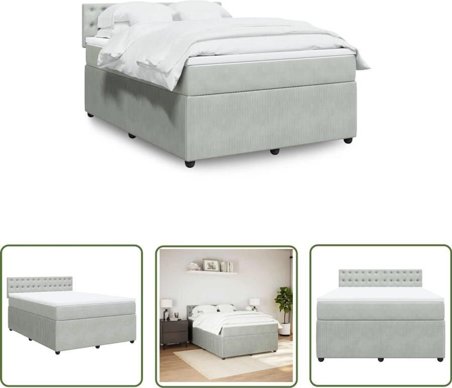 VidaXL Boxspring met matras fluweel lichtgrijs 160x200 cm Boxspring Boxspringbed Matras Fluweel Licht Grijs - Foto 2