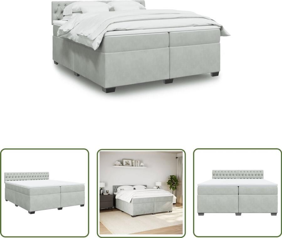 VidaXL Boxspring met matras fluweel lichtgrijs 200x200 cm Boxspring Boxspringbed Fluweel Grijs Tweepersoonsbed