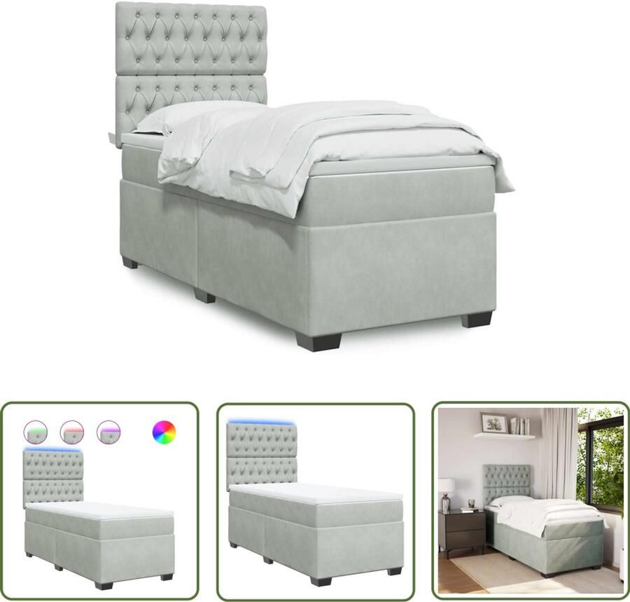VidaXL Boxspring met matras fluweel lichtgrijs 80x200 cm Boxspring Boxspringbed Fluweel Bed Licht Grijs Bed Led Bed