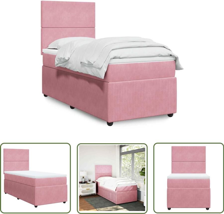 VidaXL Boxspring met matras fluweel roze 100x200 cm Boxspring Boxspringbed Fluweel Bed Roze Bed Tweepersoonsbed