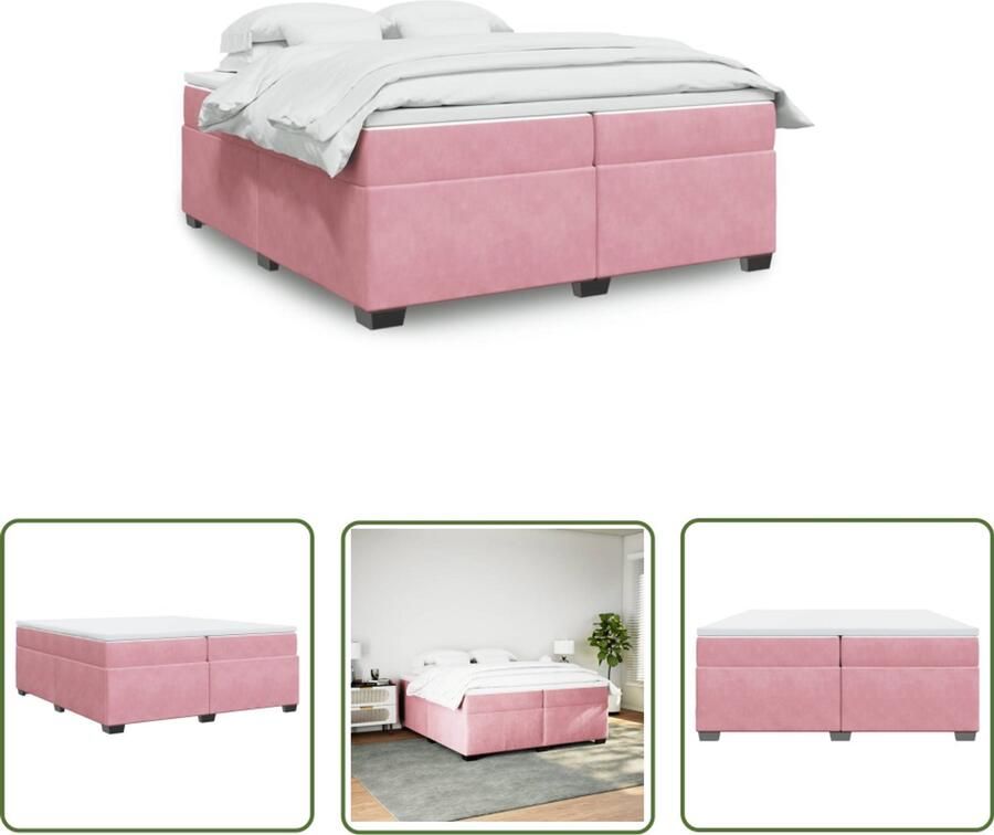 VidaXL Boxspringbed Boxspring met matras fluweel roze 200x200 cm Fluweel Roze Tweepersoonsbed