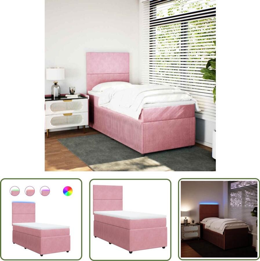 VidaXL Boxspring met matras fluweel roze 80x200 cm Boxspring Boxspringbed Matras Fluweel Roze