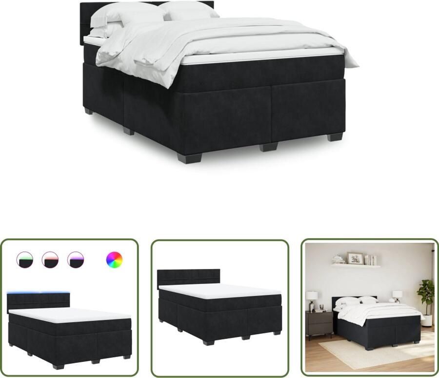 VidaXL Boxspring met matras fluweel zwart 140x190 cm Boxspring Boxspringbed Fluweel Bed Zwarte Boxspring Led Boxspring - Foto 2