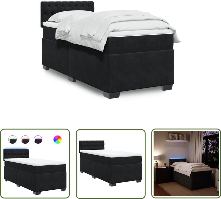 VidaXL Boxspring met matras fluweel zwart 90x190 cm Boxspring Boxspringbed Fluweel Bed Zwart Bed Tweepersoonsbed - Foto 2