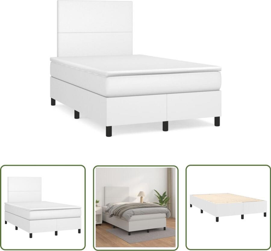 VidaXL Boxspringbed Boxspring met matras kunstleer wit 120x190 cm Witte Boxspring Kunstleder Bed Tweepersoons Bed