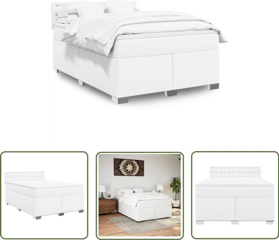 VidaXL Boxspring met matras kunstleer wit 140x200 cm Boxspring Boxspringbed Kunstleder Bed Witte Boxspring Tweepersoons Bed