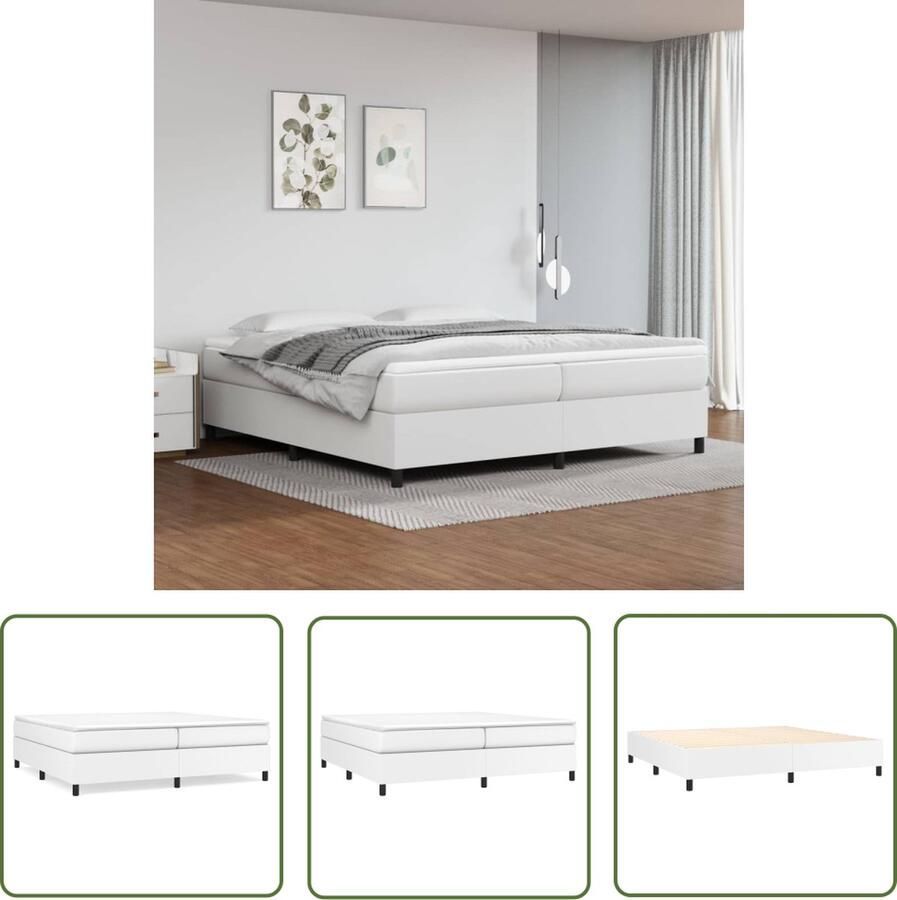 The Living Store Boxspringbed Kunstleer Pocketvering Middelharde ondersteuning Huidvriendelijk topmatras Wit 203 x 200 x 35 cm Boxspring Boxspringbed Kunstleder Bed Pocketveer Matras Middenhard Matras - Foto 2