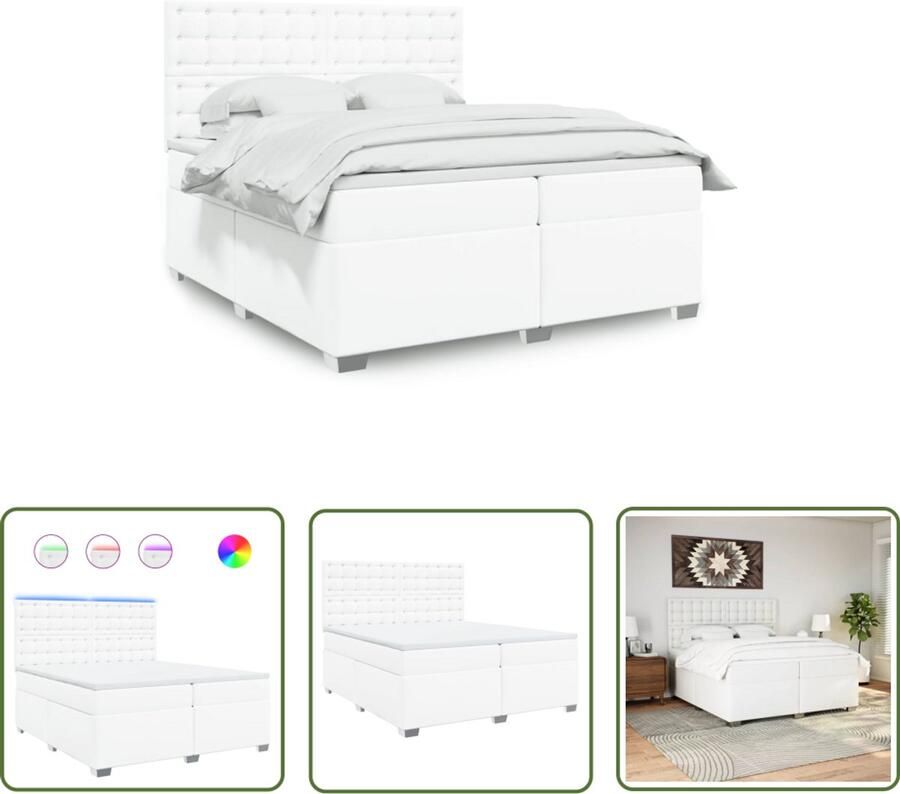 VidaXL Boxspringbed Boxspring met matras kunstleer wit 200x200 cm Lederlook Kunstleder Pocketveringmatras