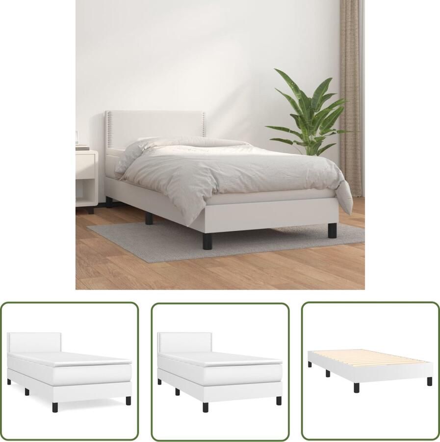 The Living Store Boxspringbed Wit 203 x 100 x 78 88 cm Duurzaam kunstleer Verstelbaar hoofdbord Pocketvering matras Middelharde ondersteuning Huidvriendelijk topmatras Inclusief montagehandleiding - Foto 2
