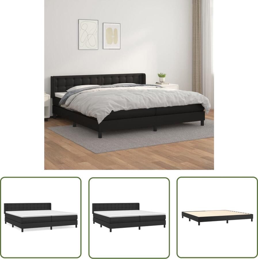 The Living Store Boxspringbed Duurzaam kunstleer Pocketvering matras Middelharde ondersteuning Huidvriendelijk topmatras 203x203x78 88 cm Boxspringbed Kunstleder Bed Pocketveer Matras Middeld Hard Matras Hoofdboard - Foto 3