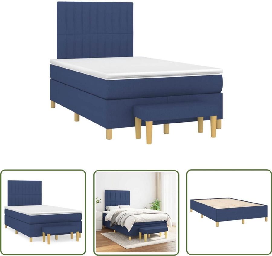 VidaXL Boxspringbed Boxspring met matras stof blauw 120x190 cm Matras Blauwe Boxspring Stof Boxspring
