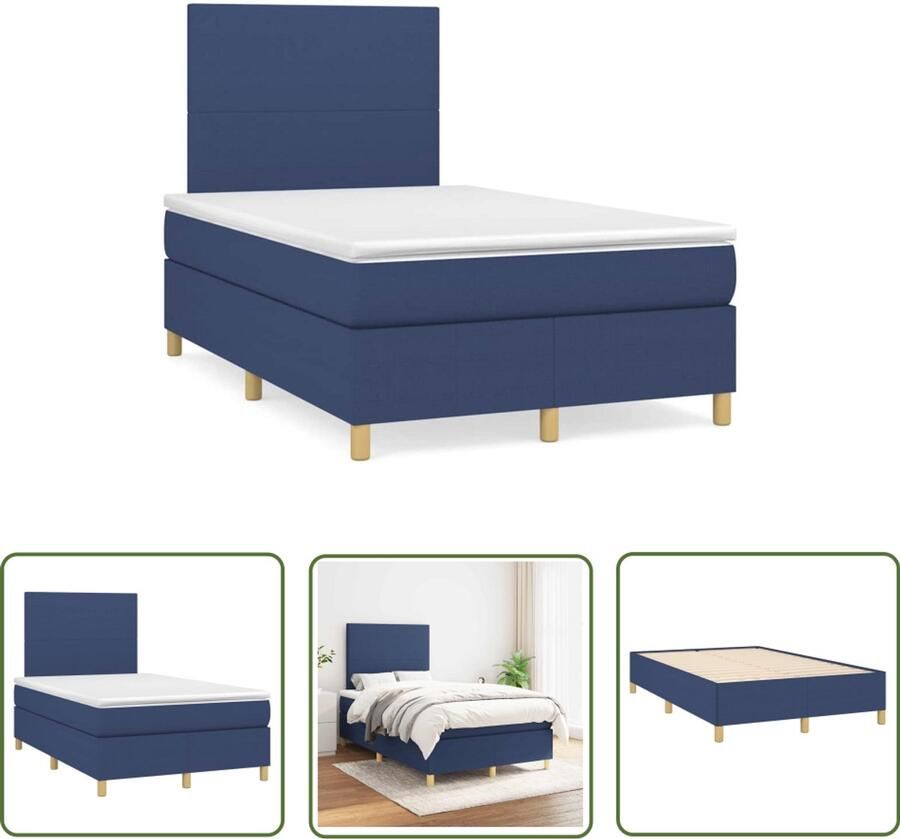 VidaXL Boxspringbed Boxspring met matras stof blauw 120x190 cm Matras Stof Blauwe Boxspring