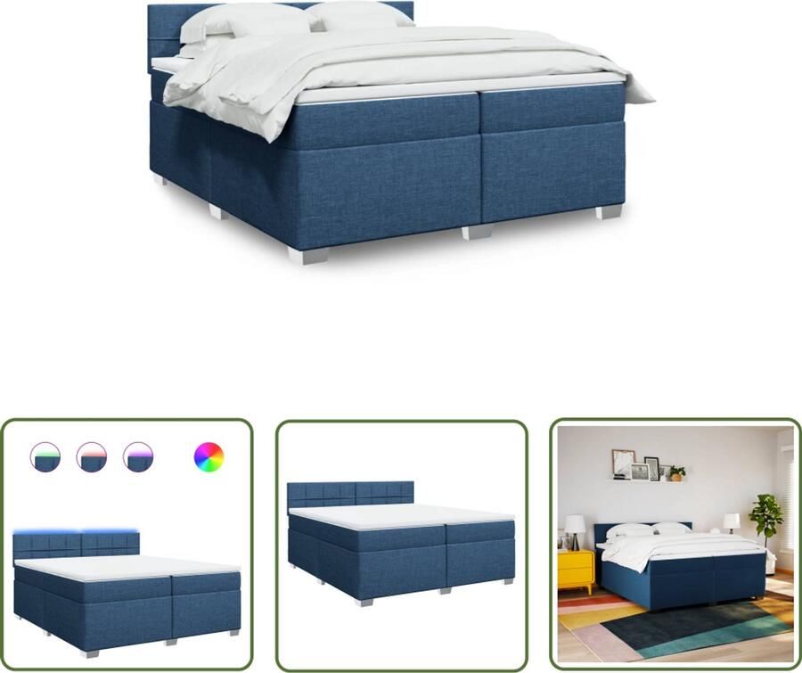 VidaXL Boxspring met matras stof blauw 200x200 cm Boxspring Boxspringbed Slaapcomfort Matras Led Verlichting - Foto 2