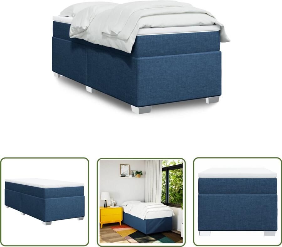 VidaXL Boxspringbed Boxspring met matras stof blauw 90x200 cm Slaapcomfort Matras Pocketveringmatras