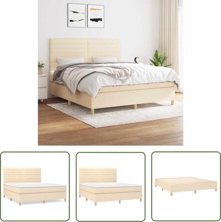 The Living Store Boxspring met matras stof crèmekleurig 180x200 cm Boxspring Boxspringbed Creme Kleurig Bed Tweepersoonsbed Pocketed Spring Mattress
