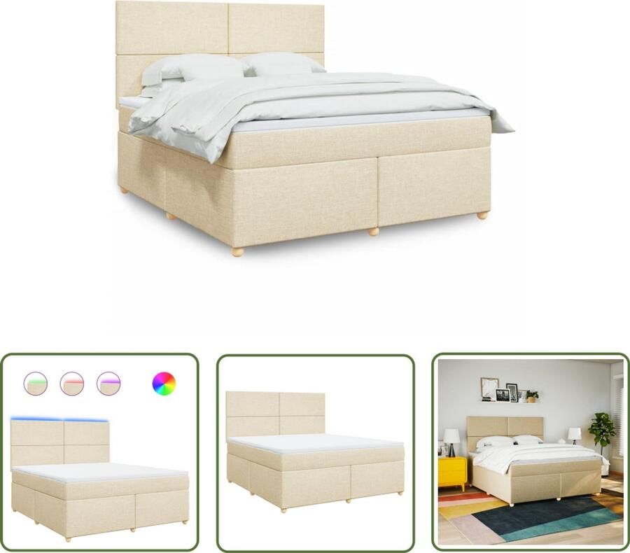 VidaXL Boxspring met matras stof crèmekleurig 180x200 cm Boxspring Boxspringbed Matras Pocketveringmatras Led Verlichting - Foto 2