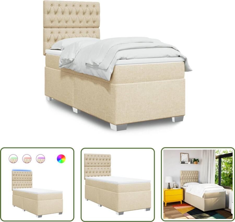 VidaXL Boxspringbed Boxspring met matras stof crèmekleurig 80x200 cm Creme Kleurig Tweepersoonsbed Stapelbed