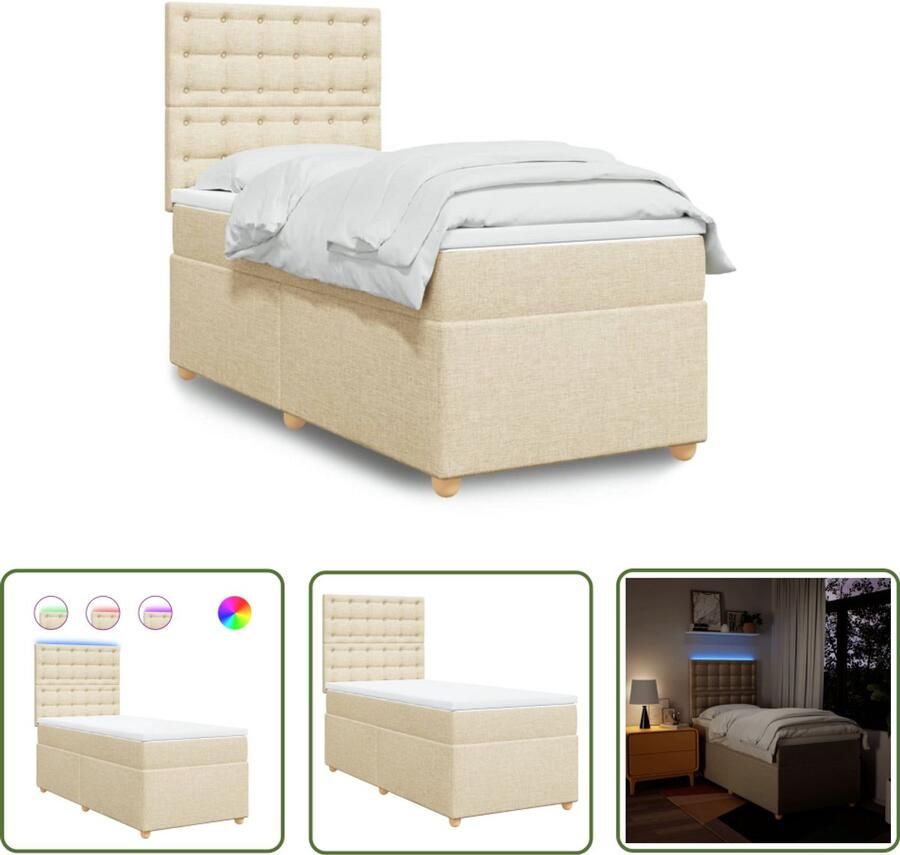 VidaXL Boxspringbed Boxspring met matras stof crèmekleurig 80x200 cm Creme Kleurig Tweepersoonsbed Led Verlichting