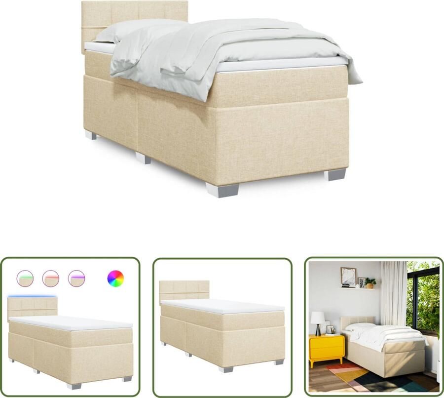VidaXL Boxspringbed Boxspring met matras stof crèmekleurig 80x200 cm Creme Kleurig Tweepersoonsbed Led Verlichting