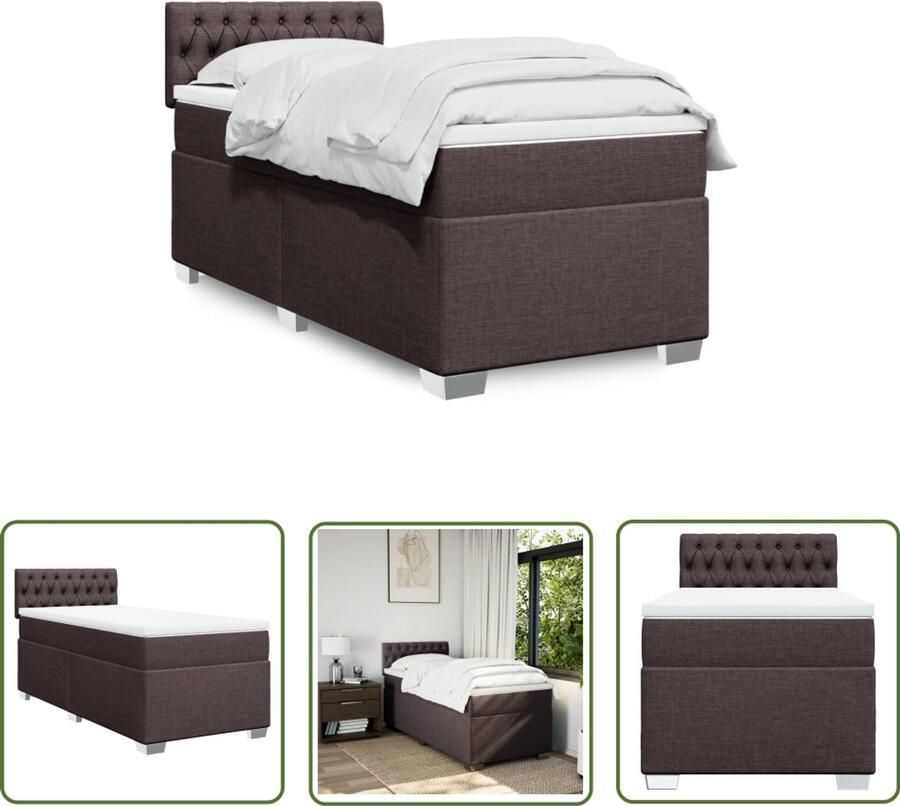 VidaXL Boxspringbed Boxspring met matras stof donkerbruin 90x190 cm Bruine Boxspring Tweepersoons Bed Donkere Kleuren
