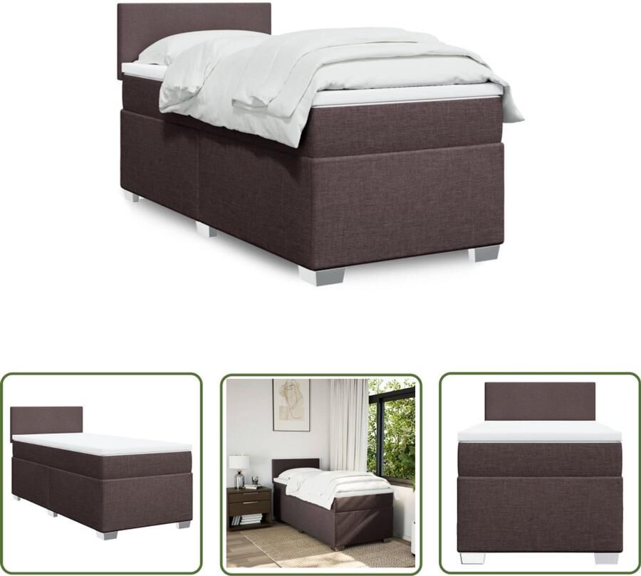 VidaXL Boxspringbed Boxspring met matras stof donkerbruin 90x190 cm Bruine Boxspring Tweepersoons Bed Matras