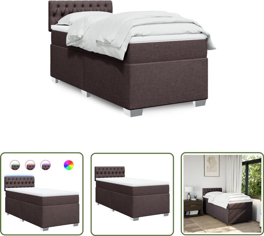 VidaXL Boxspringbed Boxspring met matras stof donkerbruin 90x190 cm Slaapcomfort Led Verlichting Donkere Kleur