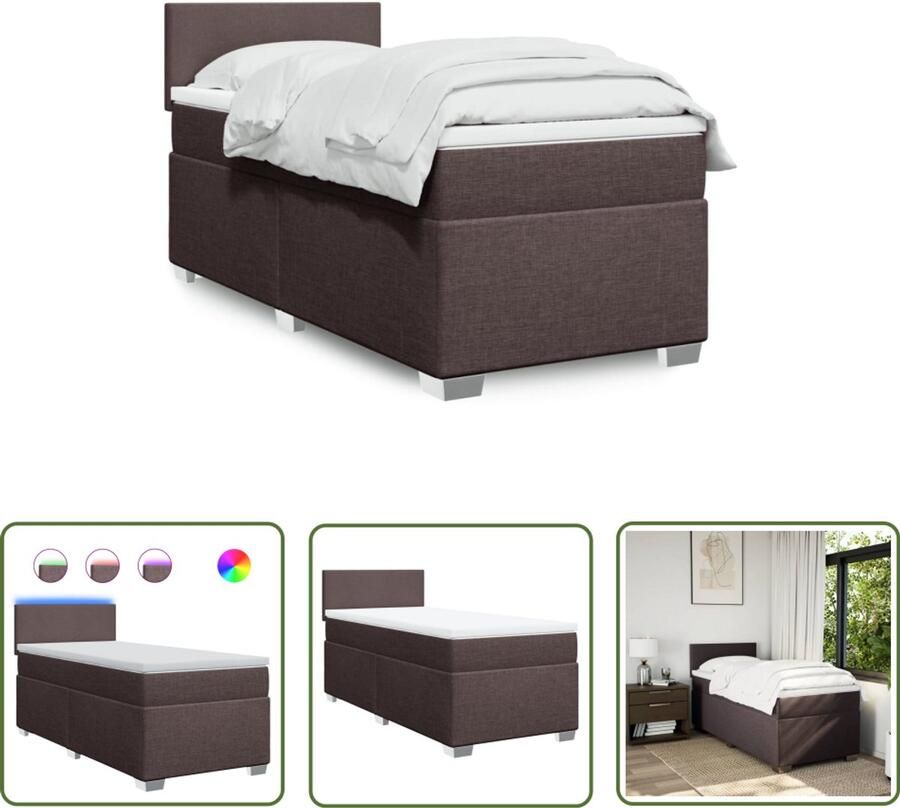VidaXL Boxspringbed Boxspring met matras stof donkerbruin 90x190 cm Slaapcomfort Lederlook Bruine Bank