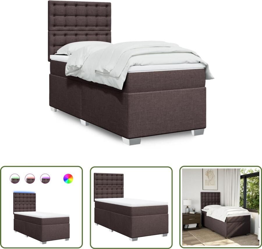 VidaXL Boxspringbed Boxspring met matras stof donkerbruin 90x190 cm Slaapcomfort Matras Led Verlichting