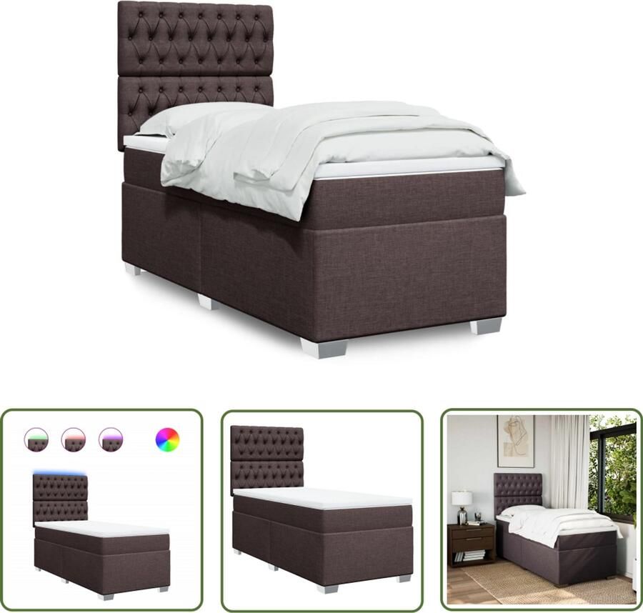 VidaXL Boxspringbed Boxspring met matras stof donkerbruin 90x190 cm Slaapcomfort Pocketveringmatras Led Verlichting