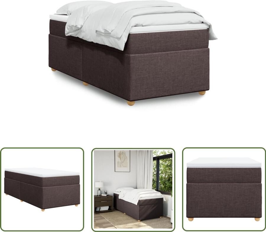 VidaXL Boxspringbed Boxspring met matras stof donkerbruin 90x200 cm Donkere Bruine Boxspring Tweepersoons Bed Boxspring Set