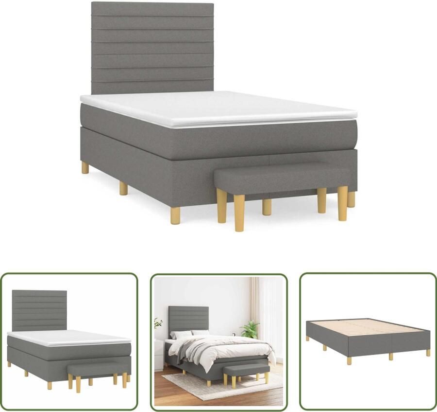 VidaXL Boxspring met matras stof donkergrijs 120x190 cm Boxspring Boxspringbed Donkere Kleuren Grijs Tweepersoonsbed