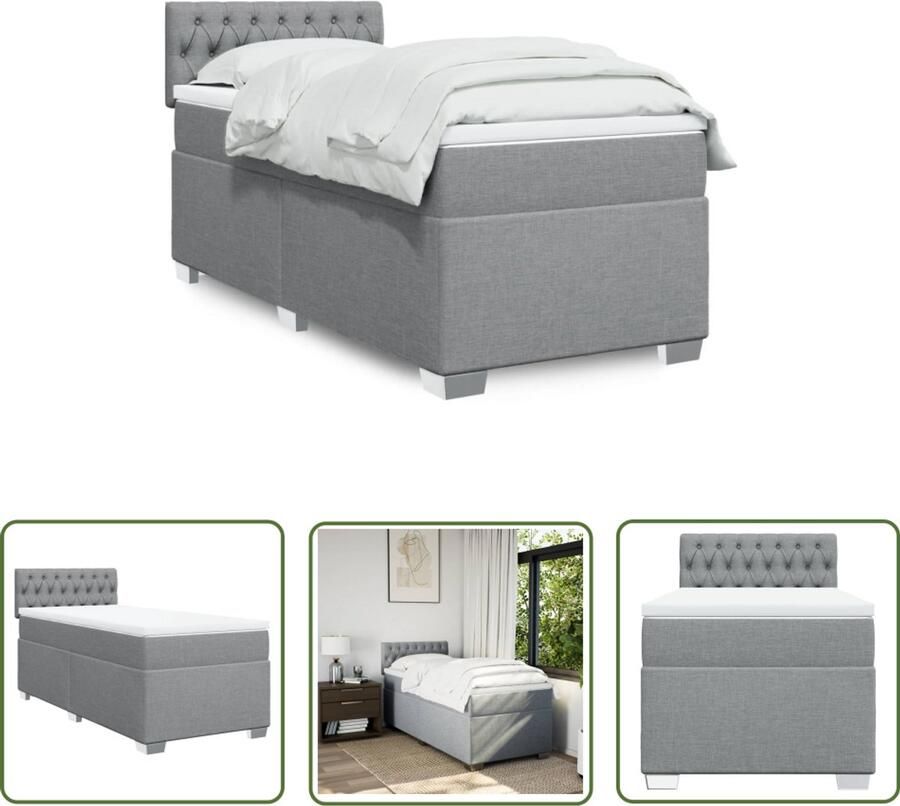 VidaXL Boxspringbed Boxspring met matras stof lichtgrijs 100x200 cm Slaapcomfort Matras Pocketveringmatras