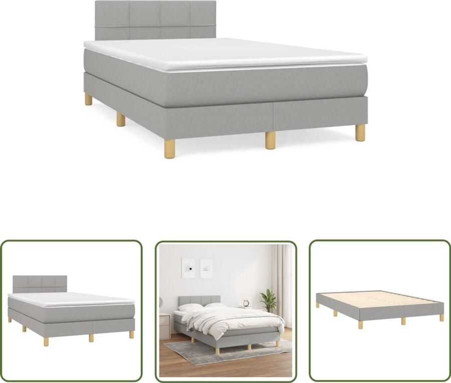 VidaXL Boxspringbed Boxspring met matras stof lichtgrijs 120x190 cm Slaapkamer Bed Frame Matras