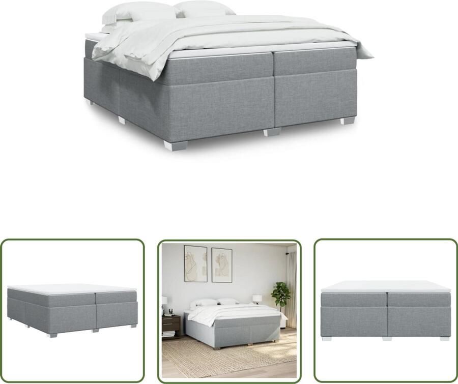 VidaXL Boxspringbed Boxspring met matras stof lichtgrijs 200x200 cm Slaapcomfort Matras Pocketveringmatras